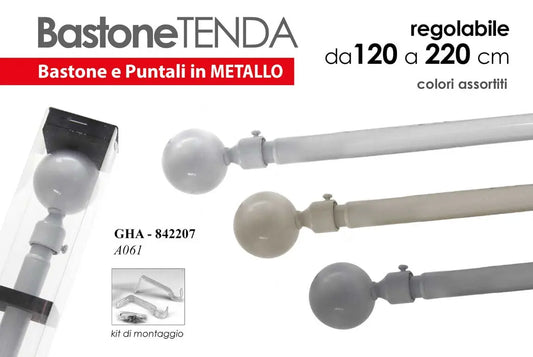 Bastone per tenda estensibile in metallo 120 - 220 cm - 1 pezzo assortito