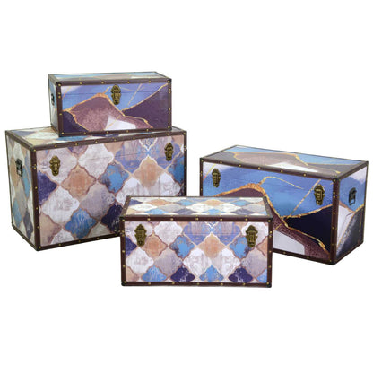 Malle rectangulaire marocaine en éco-cuir bleu 1-4 cm80x40h50