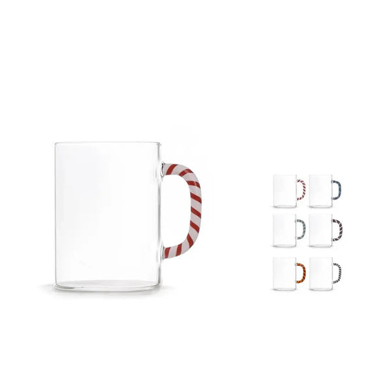Mug en verre borosilicate transparent à anse colorée — 47 cl, 1 pièce assortie