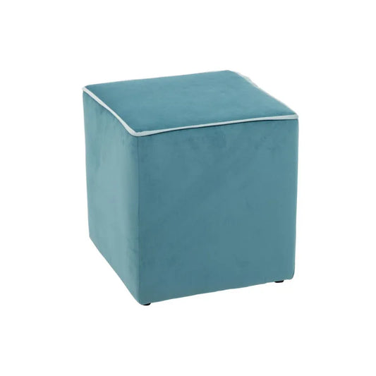 Pouf Zeno en velours sarcelle - bord bleu clair