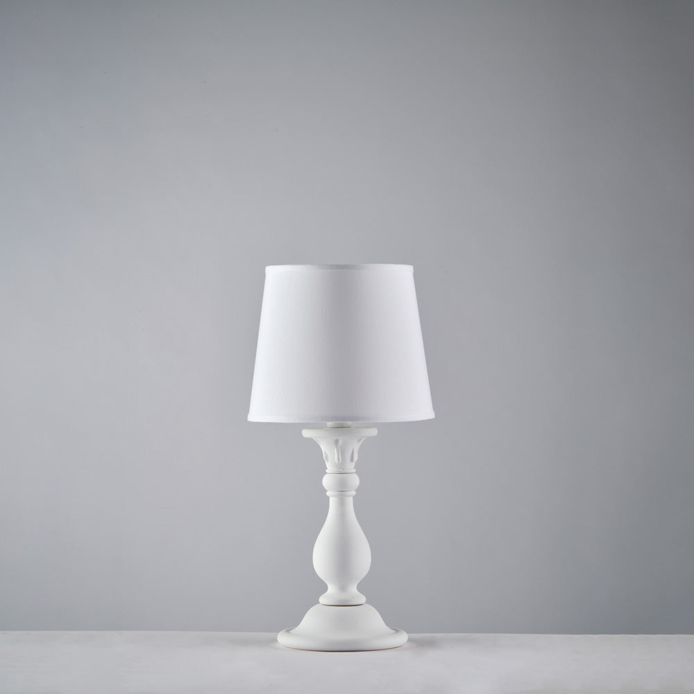 Lampe de table Shabby en bois blanc 1 lumière avec abat-jour dm.20 H.39 - Ø20