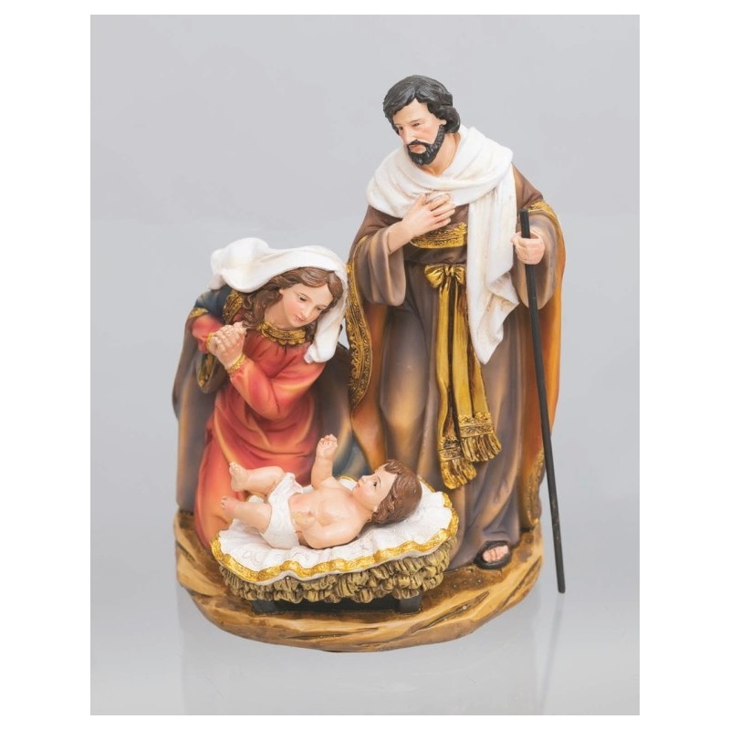 Natività in resina 15 × H21 cm con tuniche bordate oro