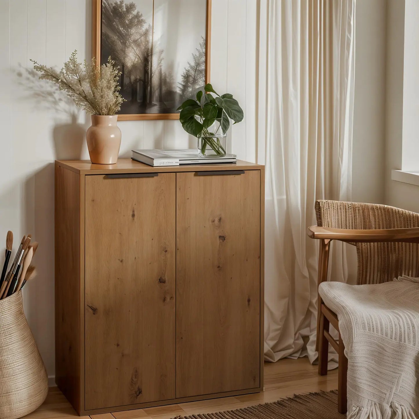 Armoire avec 2 portes en chêne artisanal 72x35x87h cm