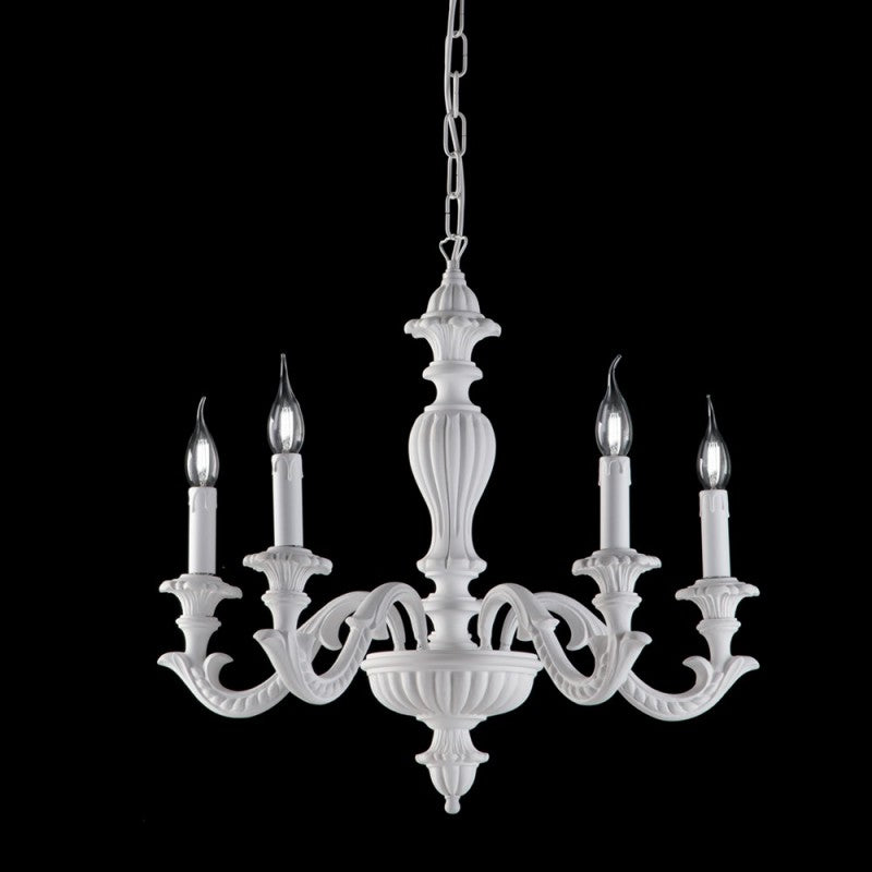 Lustre Shabby blanc en bois et pâte de bois 5 lumières