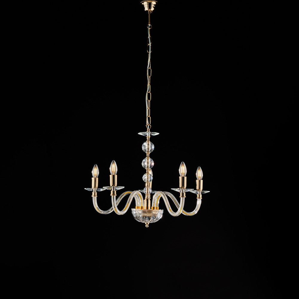 Lustre doré verre transparent et strass 5 lumières H.51 - MAX 111 - Ø60