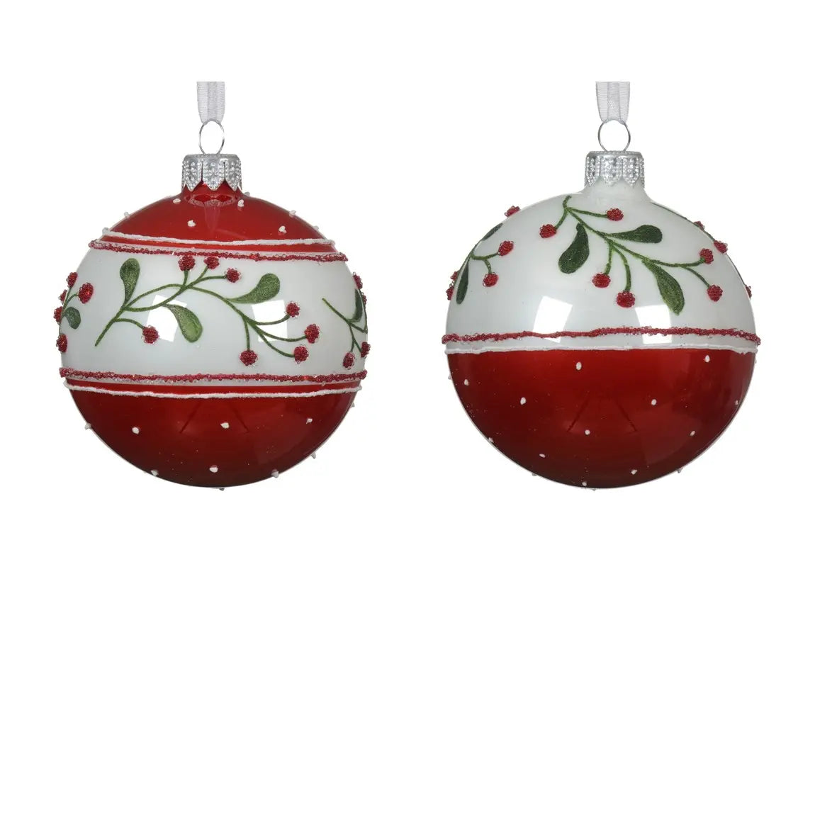 Sfera natalizia in vetro rossa con bacche Ø8 cm – 1 pezzo assortito