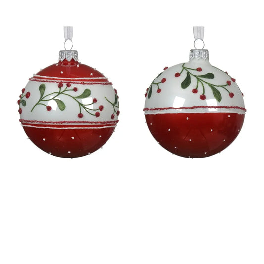 Sfera natalizia in vetro rossa con bacche Ø8 cm – 1 pezzo assortito