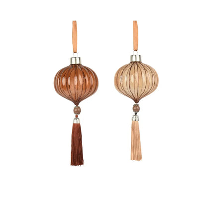 Ornamento natalizio in vetro con perline e nappa Ø8 cm – 1 pezzo assortito