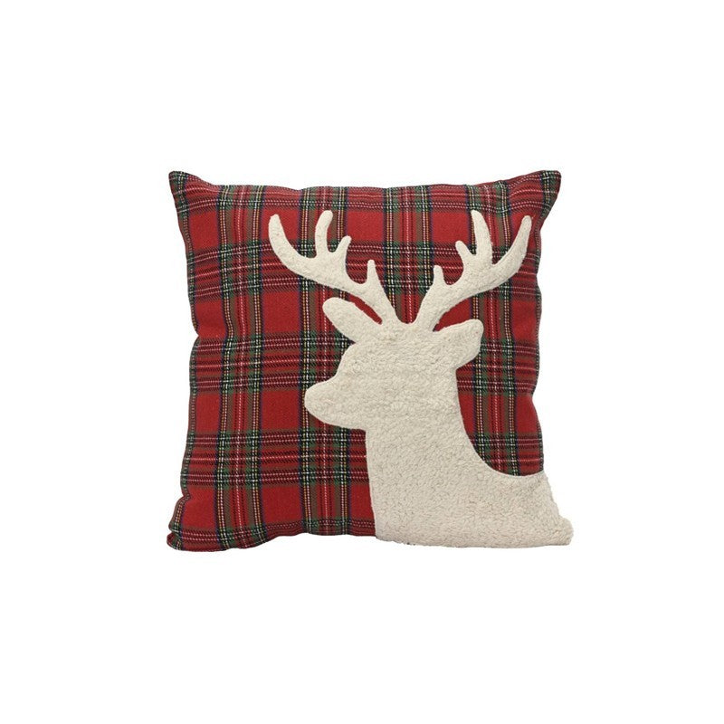 Cuscino natalizio in cotone tartan con renna in lana 45 × 45 cm