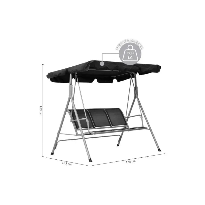 Dondolo da giardino 3 posti con tetto parasole cm 178x125x165h