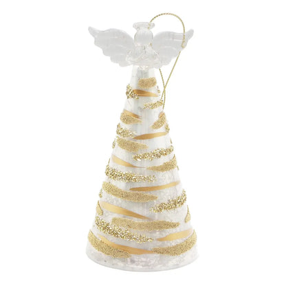 Pendaglio Streaks angelo in vetro bianco Ø7 × H14,5 cm