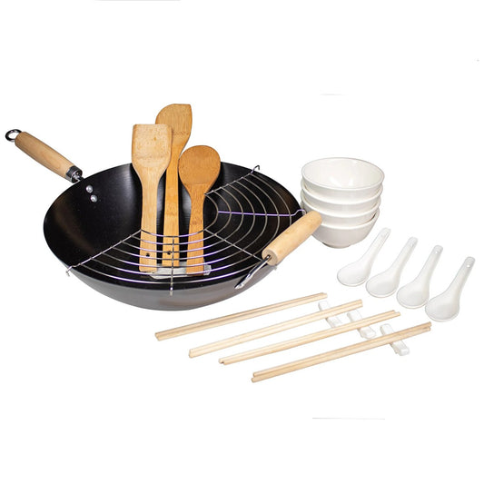 Set wok en acier au carbone 21 pièces d.35 cm