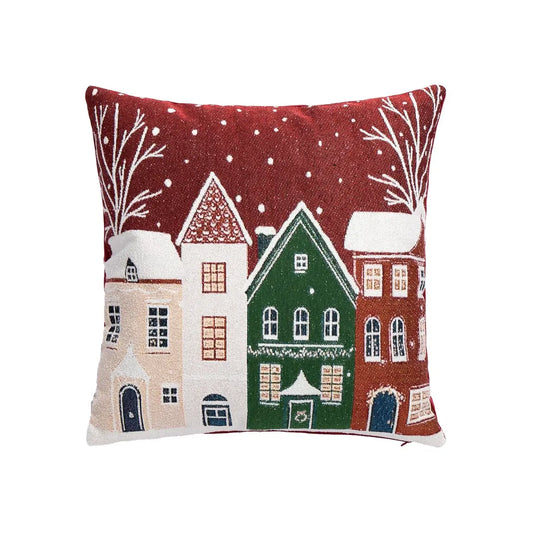 Coussin décoratif Snowlyn avec paysage rouge 45 × 45 cm