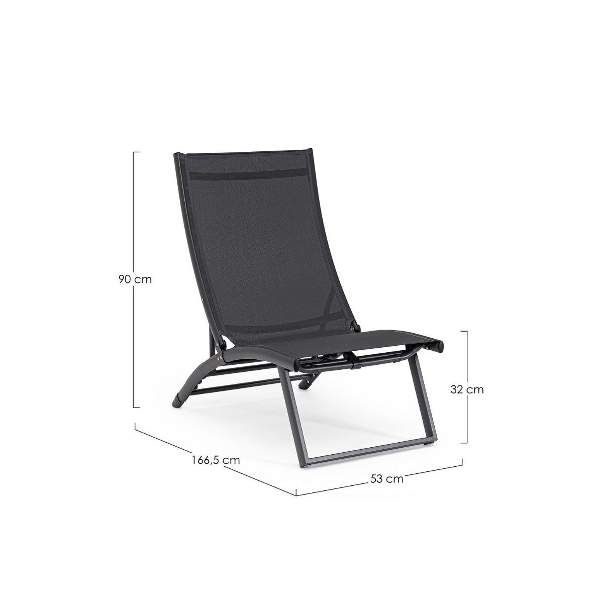 Fauteuil lounge inclinable gris Bizzotto Taylor en aluminium et textilène 53 x 166,5 x 90 cm