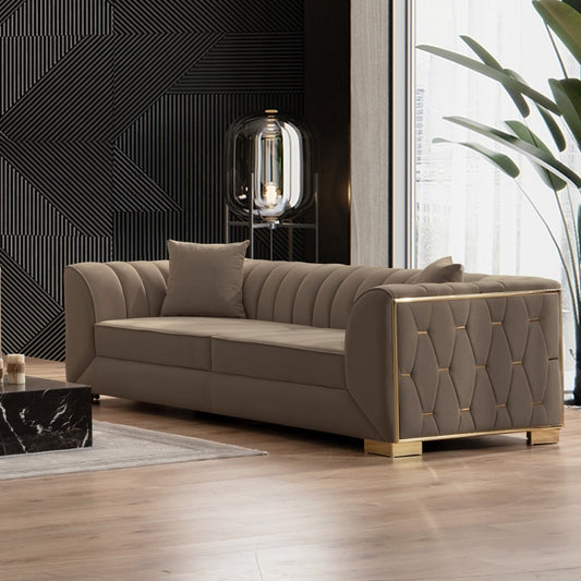 Divano marrone 80x170x95 cm gambe oro