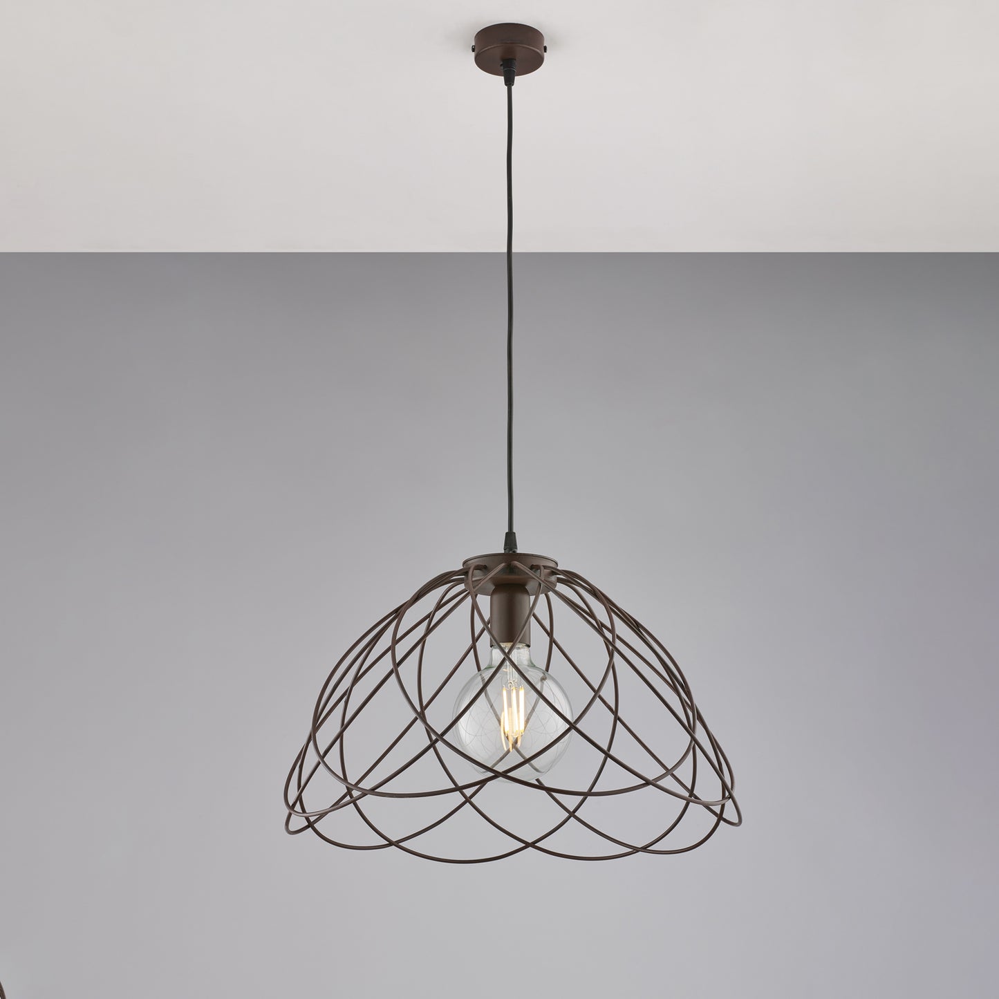 Lampadario in ferro laccato nero con decorazione effetto ruggine con cavo elettrico regolabile 1 luce H.32 - MAX 132 - Ø45