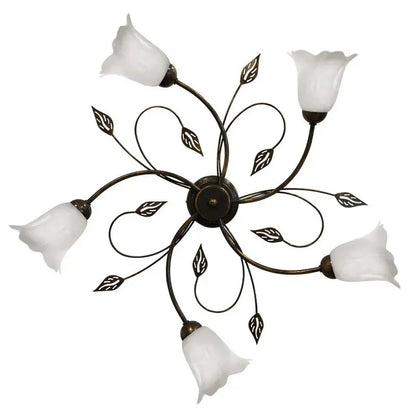 Plafoniera Teresa 5 luci E14 marrone/oro con vetro spugnato bianco