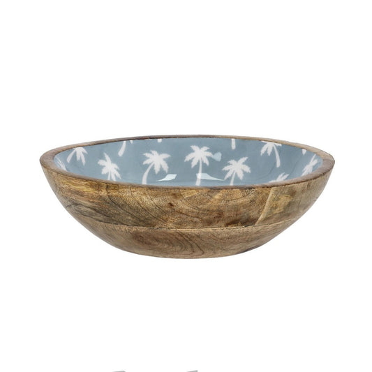 Bol Bizzotto Keran bleu clair Ø24x9,5h à décor de palmiers en bois de manguier