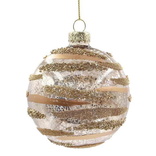 Boule décorative Streaks en verre champagne Ø 8 cm