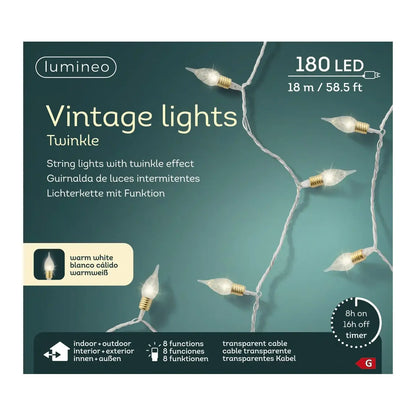 Catena luminosa LED Vintage bianco caldo 17,9 m con 8 funzioni