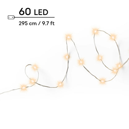 Catena micro LED filo argento luce bianco caldo classico 295 cm da interno