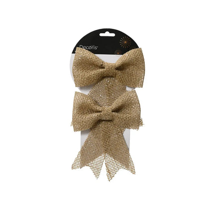 Set 2 fiocchi natalizi in juta naturale 15 × 17 cm