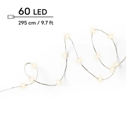 Catena micro LED filo argento luce bianco caldo 295 cm da interno