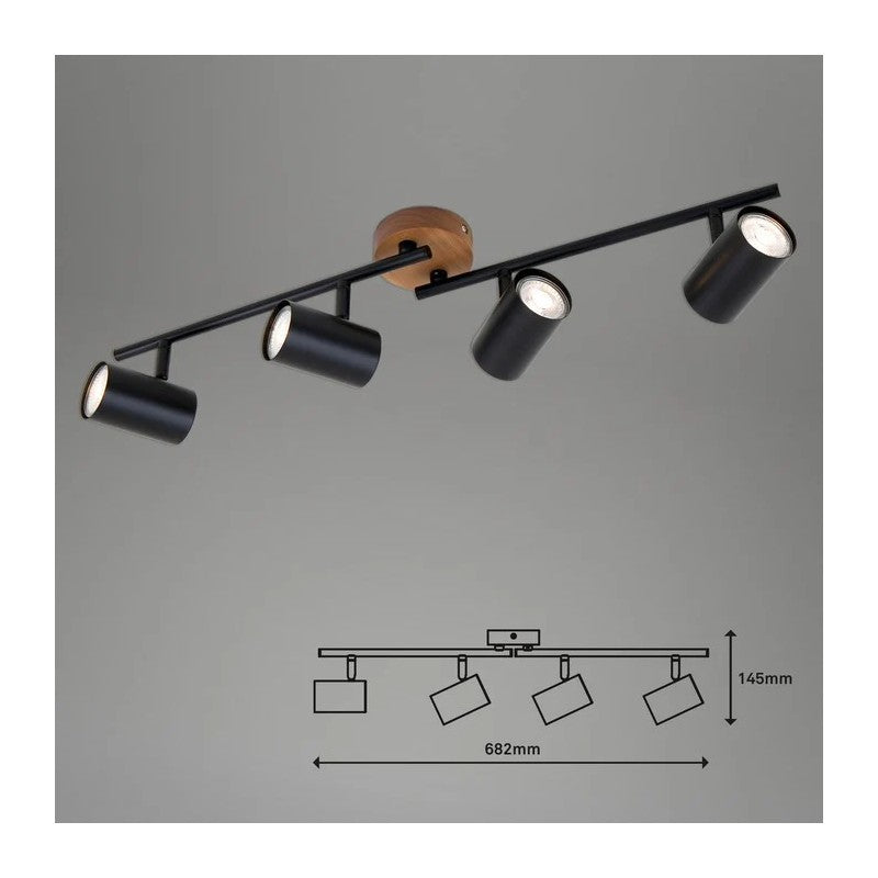 Muritz Spot Bar 4xGU10 68 cm noir/bois