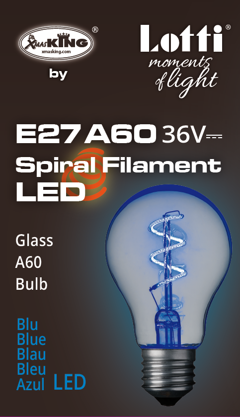 Lampe goutte spirale E27 36V Ø60mm Bleu