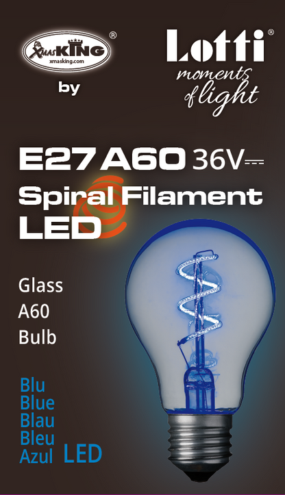 Lampe goutte spirale E27 36V Ø60mm Bleu