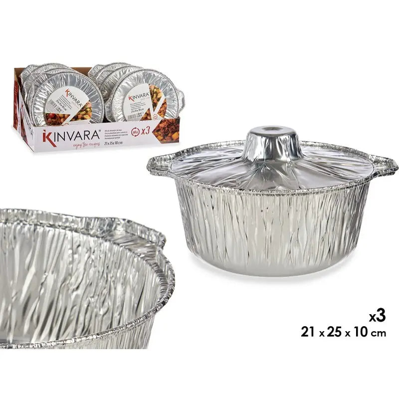 Set de 3 casseroles en aluminium avec couvercles 22x13x25h cm