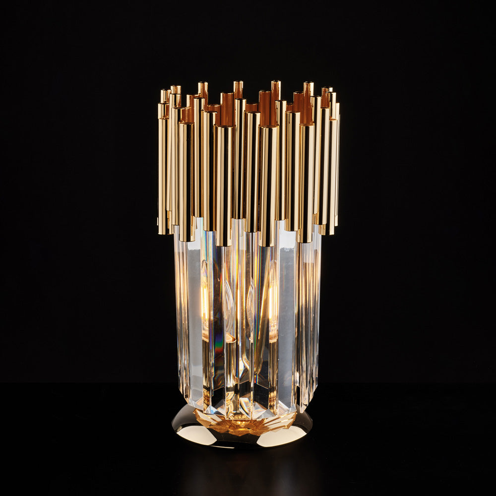 Lampe de table en fer doré et strass, 1 lumière H.30 - Ø16