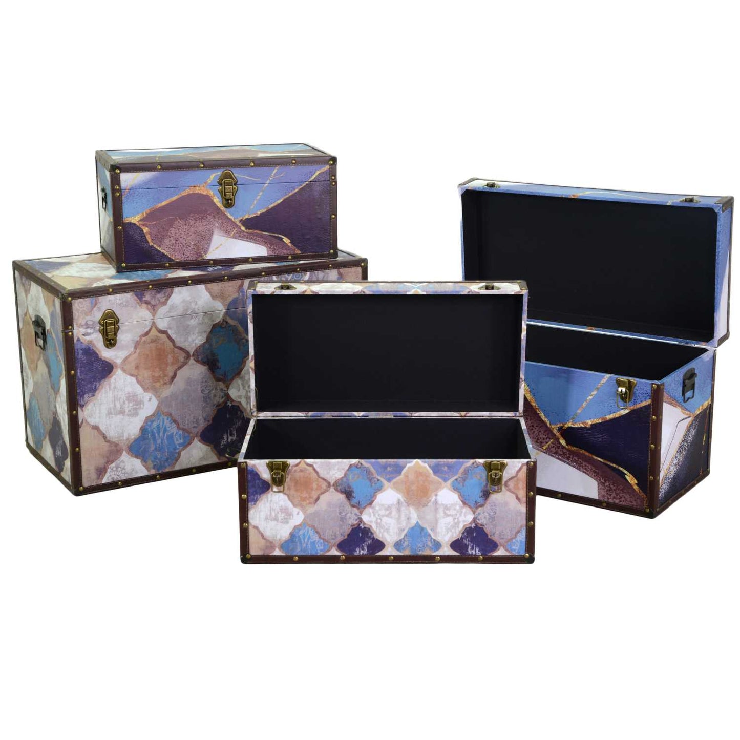 Malle rectangulaire marocaine en éco-cuir bleu 1-4 cm80x40h50