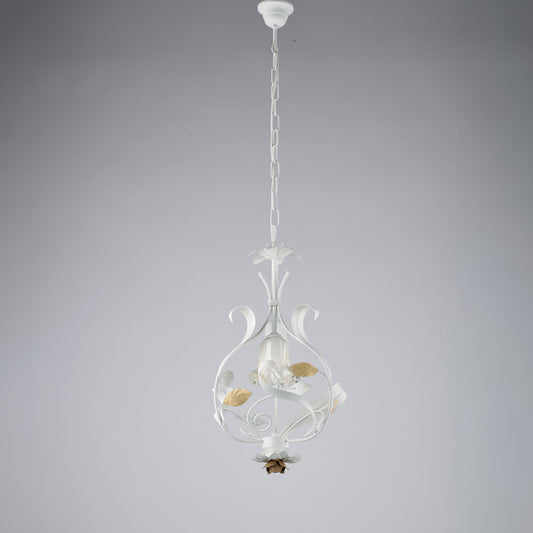 Lampadario in ferro laccato bianco shabby 1 luce H.52 - MAX 112 - Ø33