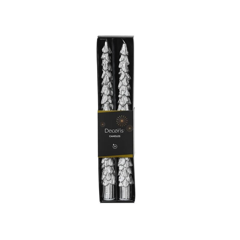 Set 2 candele a forma di pino argentato Ø2.2 × H25 cm