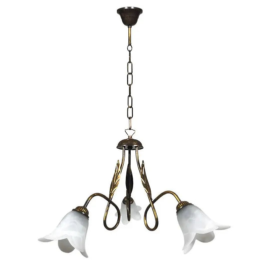 Lampadario Amelia 3 luci E14 marrone/oro con vetro spugnato bianco