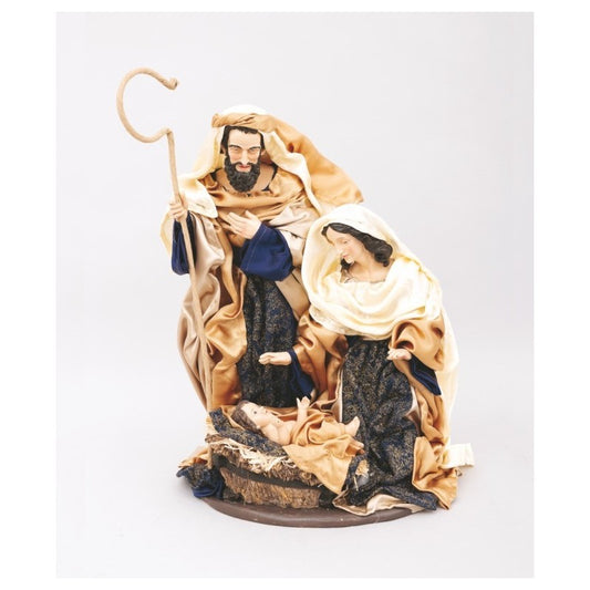 Nativité en résine or et bleu 27,5 × 25 × H40 cm