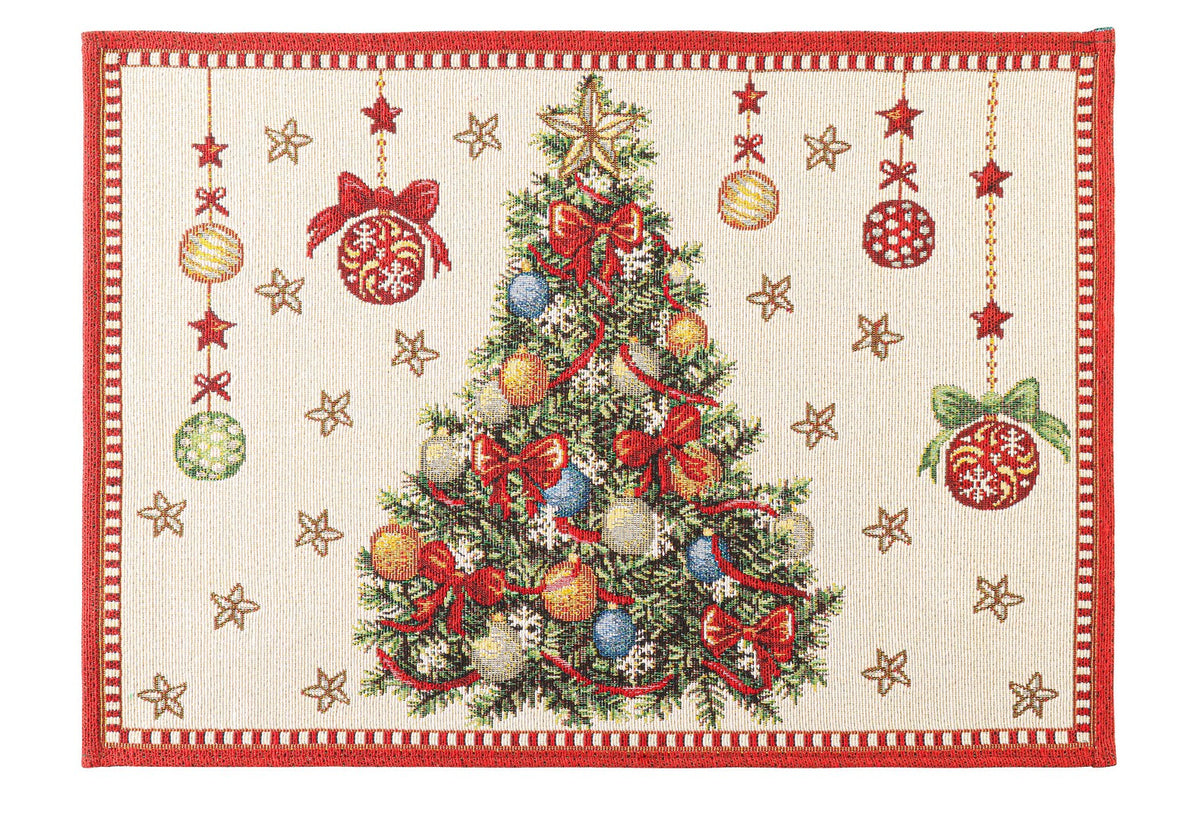 Tovaglietta natalizia Mabel bianca con albero di Natale 48 x 33 cm