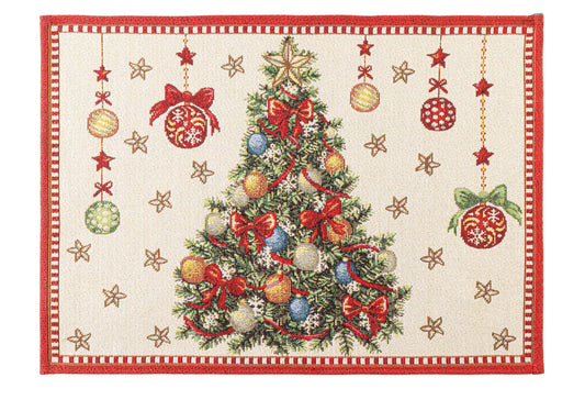 Set de table de Noël Mabel blanc avec sapin de Noël 48 x 33 cm