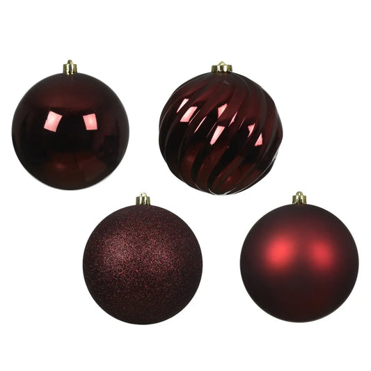 Set 4 sfere natalizie in polistirolo rosso scuro Ø14 cm – assortite