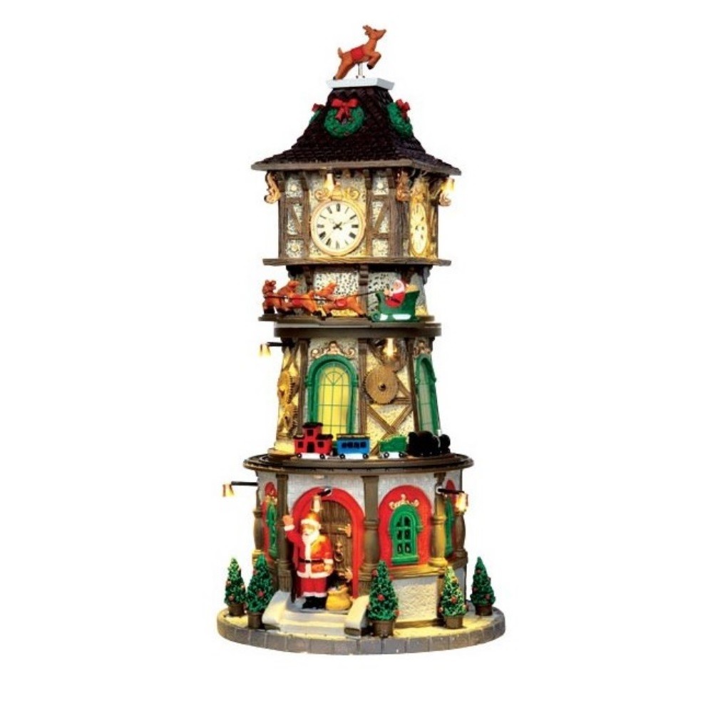 Lemax Christmas Clock Tower con trenino, Babbo Natale, luci e suoni 16 × 16 × H33 cm