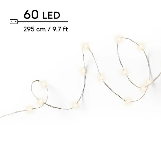 Catena micro LED filo argento luce bianco caldo 295 cm da interno