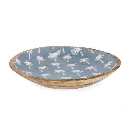 Bol bas bleu clair Bizzotto Keran Ø38x6,5h à décor de palmiers en bois de manguier