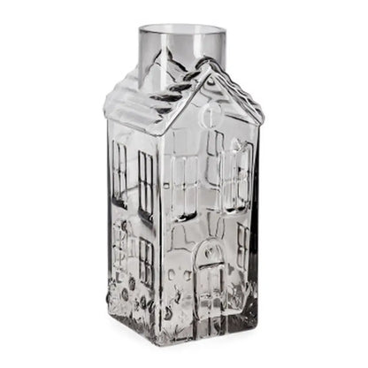 Vaso Bellwyn in vetro grigio a forma di casa 13 × H30 cm