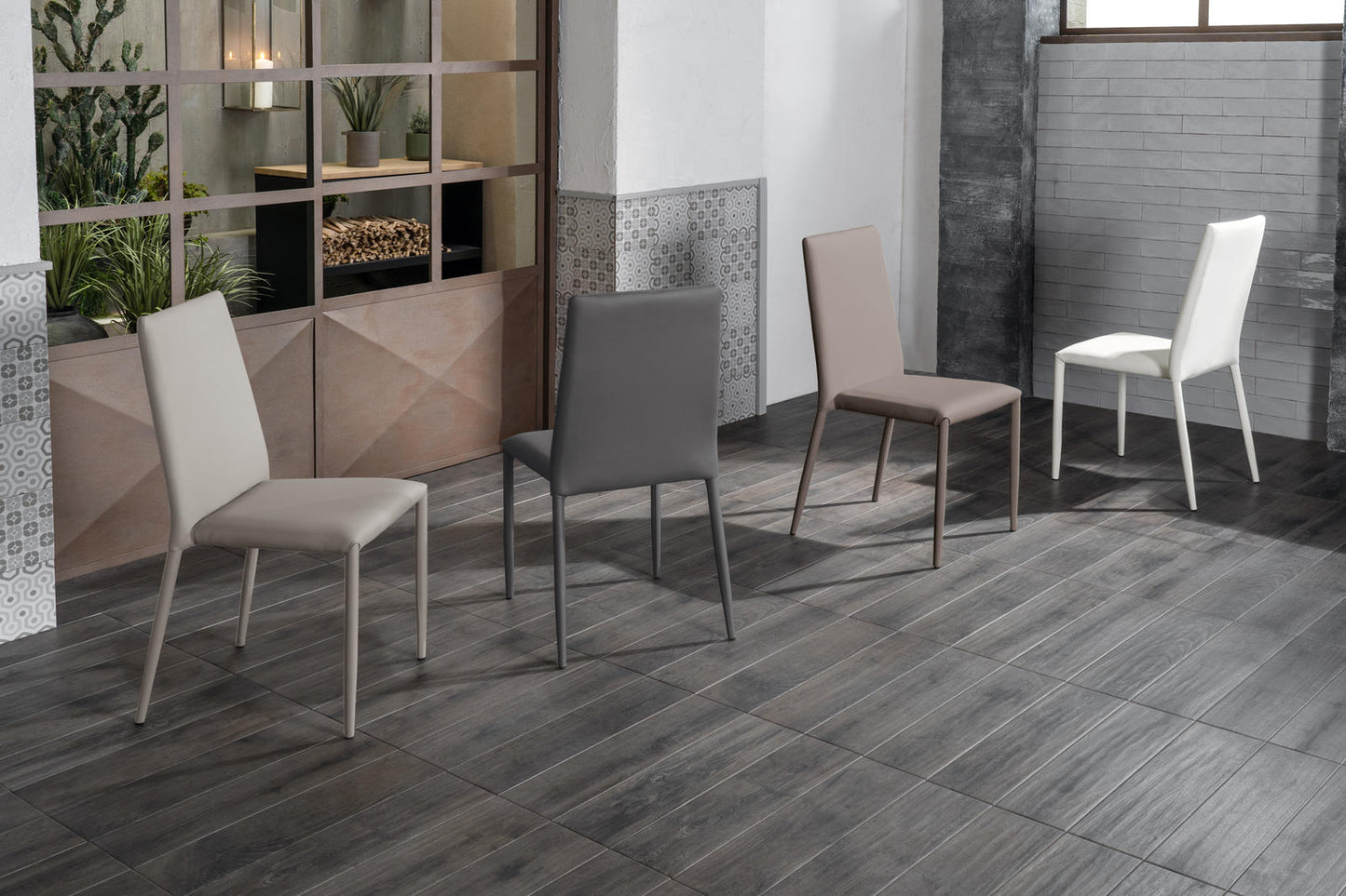 4x Sedia in similpelle grigio scuro 40x496h cm