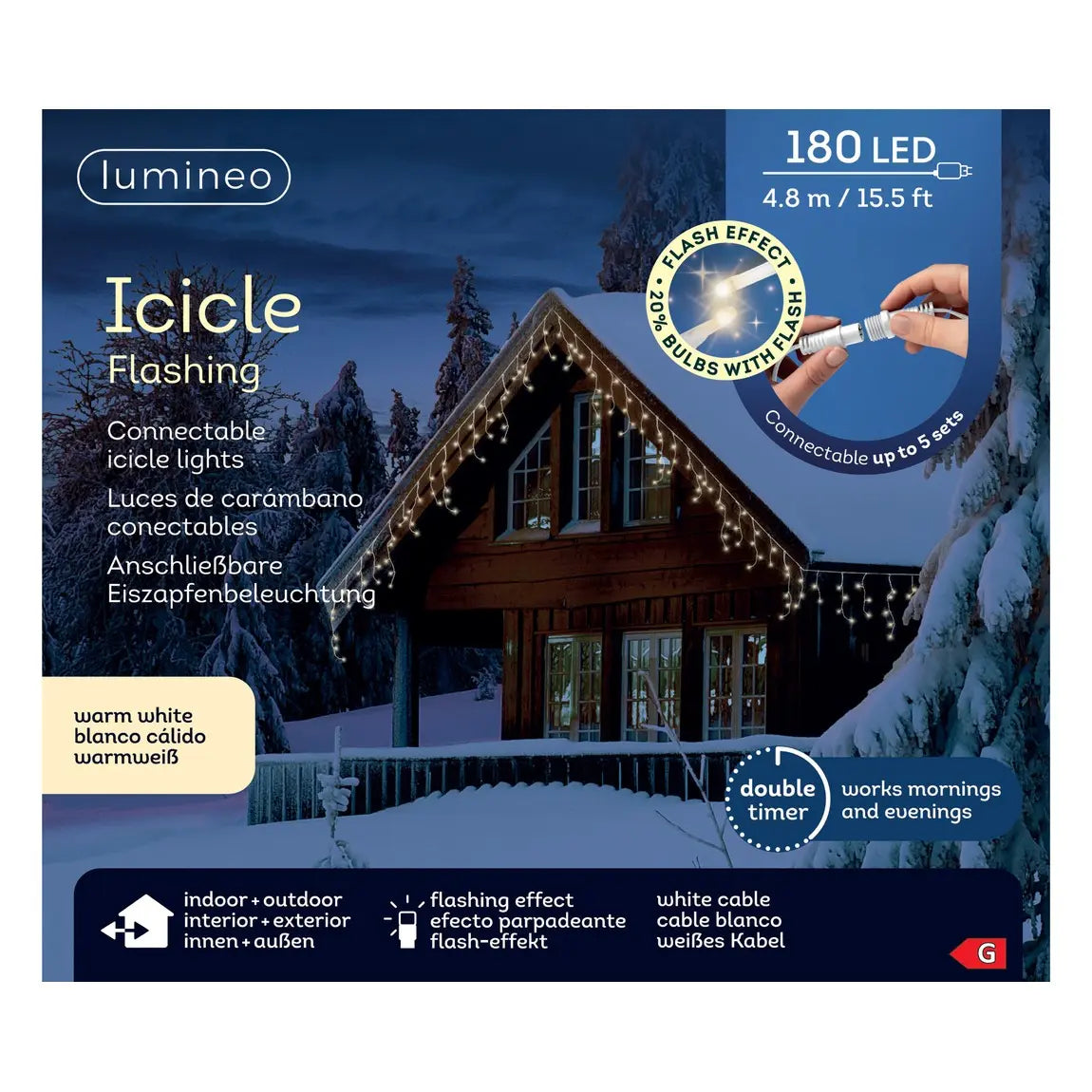 Catena luminosa LED Icicle bianca con luce bianco caldo da esterno 480 × H52 cm