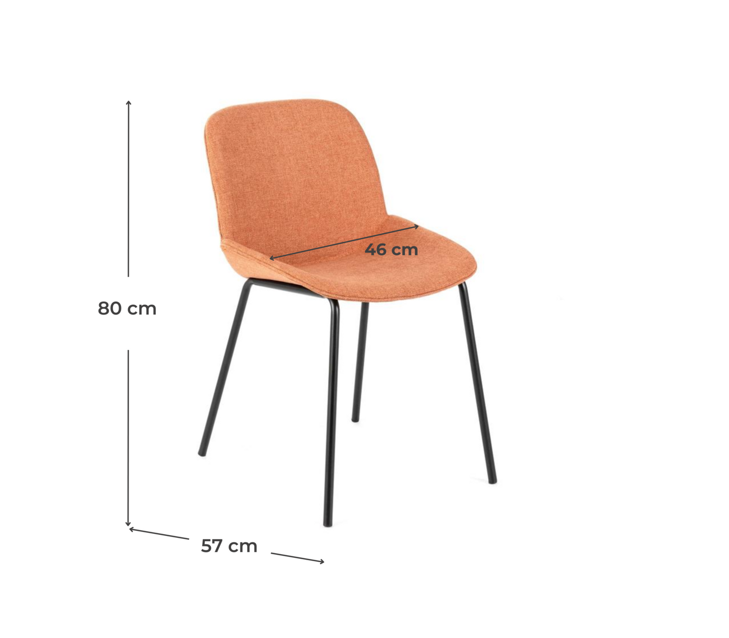 4x Sedia in Tessuto Arancione con Seduta Imbottita 57x46xH80