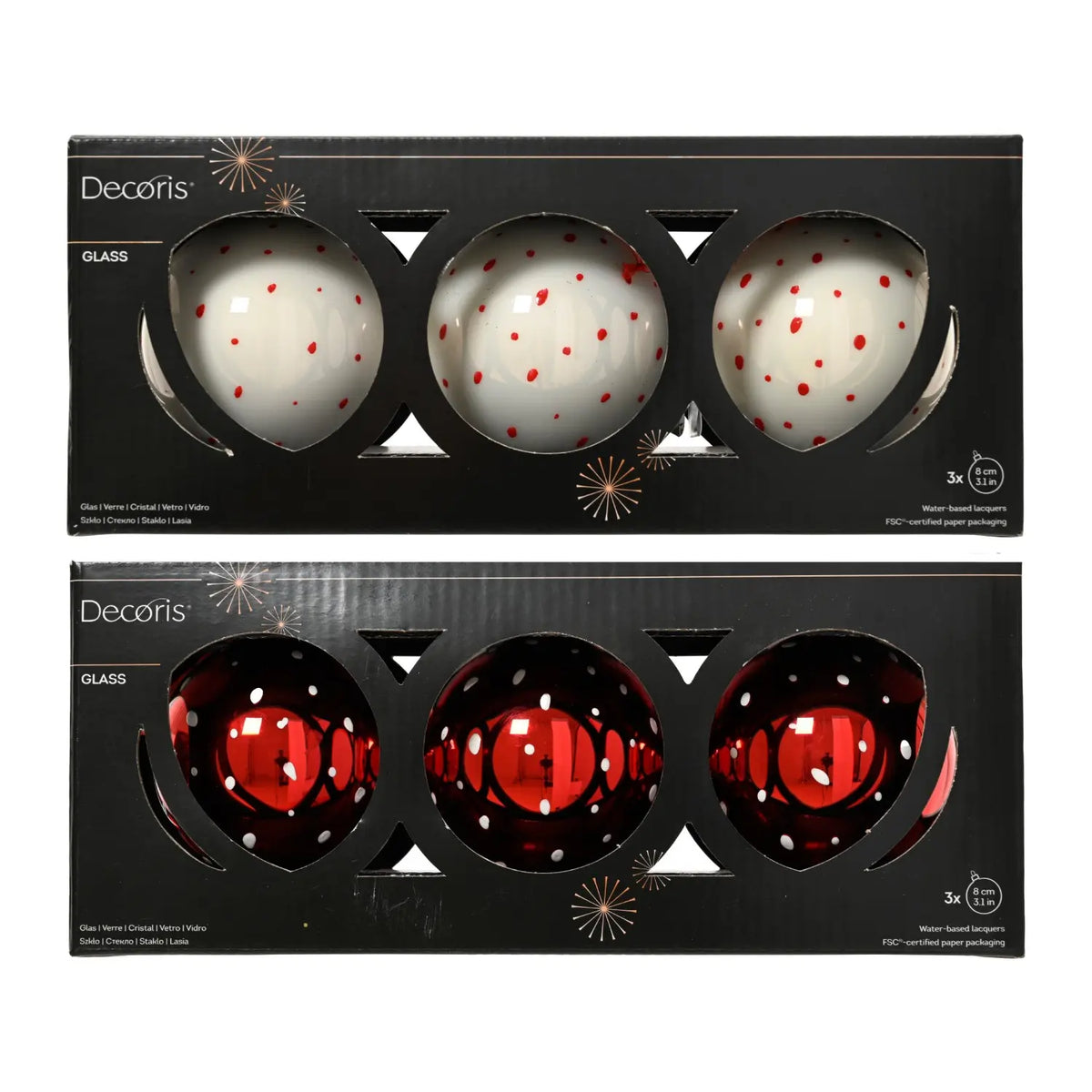 Pallina di Natale in vetro bianco e rosso assortite Ø8 cm