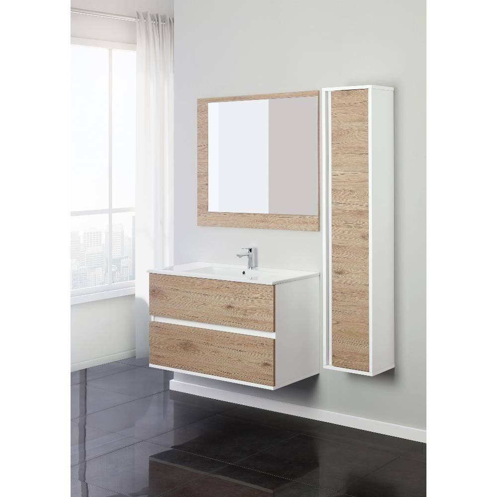 Composizione Bagno due cassetti Linea Fabula Bianco-Rovere 90x47x h57cm