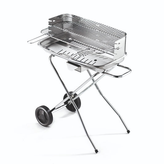 Barbecue 60x40 cm Pro in acciaio inox con carrello e griglia regolabile
